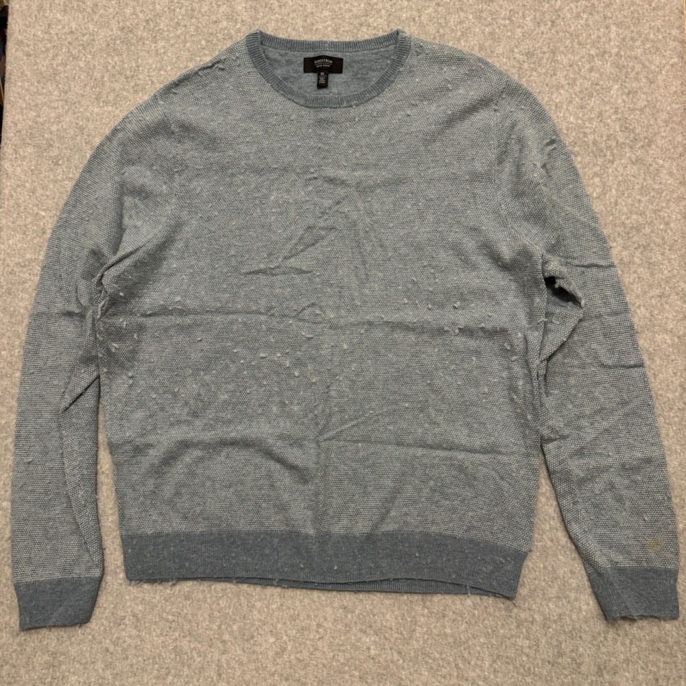 Nordstrom Mens Shop Blue Wool Blend Textured Crewneck Sweater XL